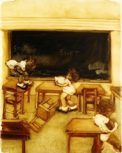 Kim Dingle, Never in school, oil on vellum, 2001
